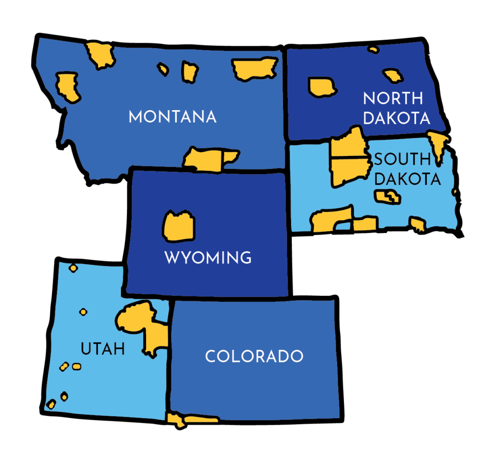 EPA Region 8 map - Colorado, Montana, North Dakota, South Dakota, Utah, Wyoming, 28 Tribal Nations.